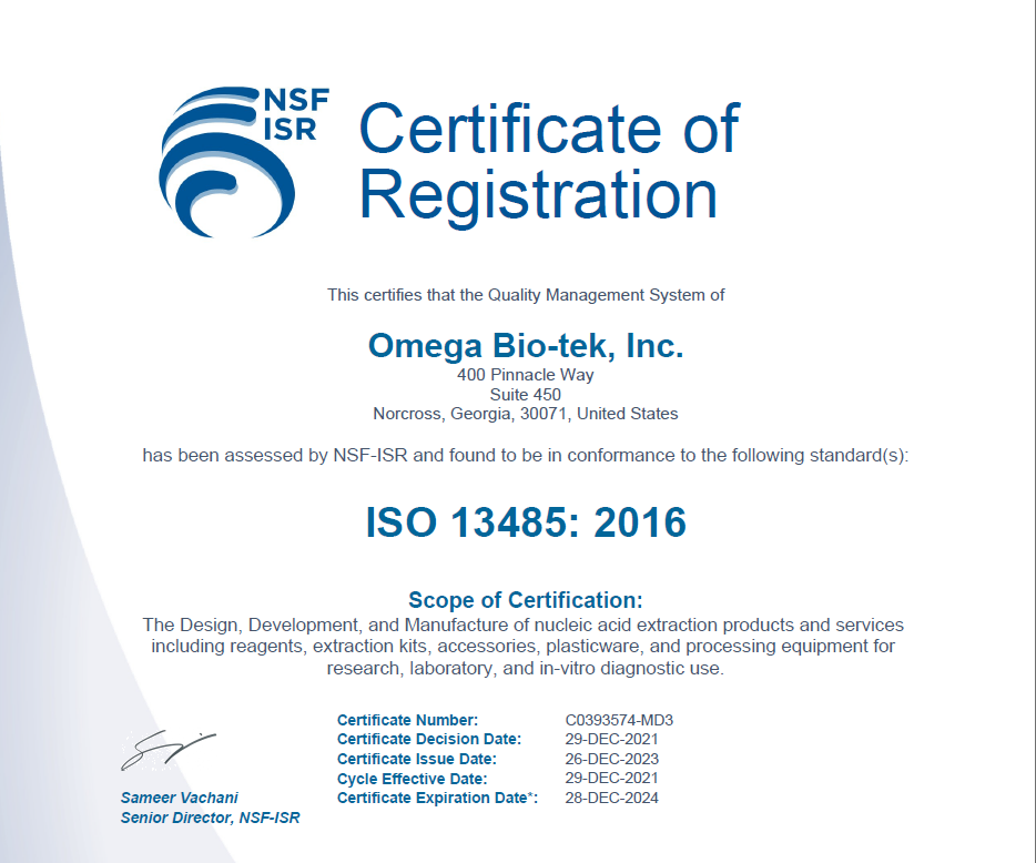ISO 13485:2016 Certificate of Registration